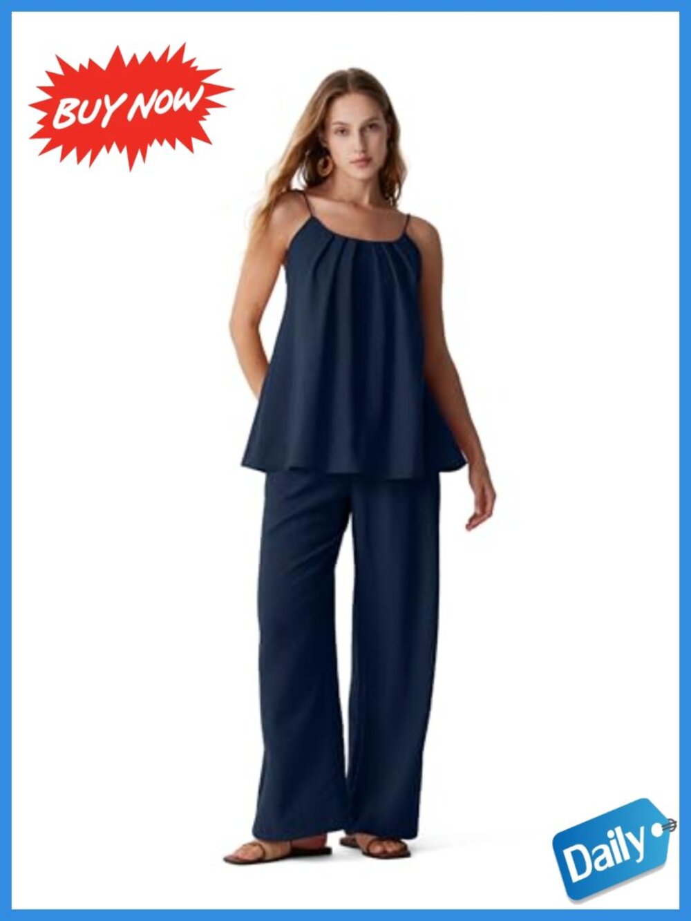 Linen Blend Two Piece Lounge Set Backless Top Flowy Pants Travel Beach